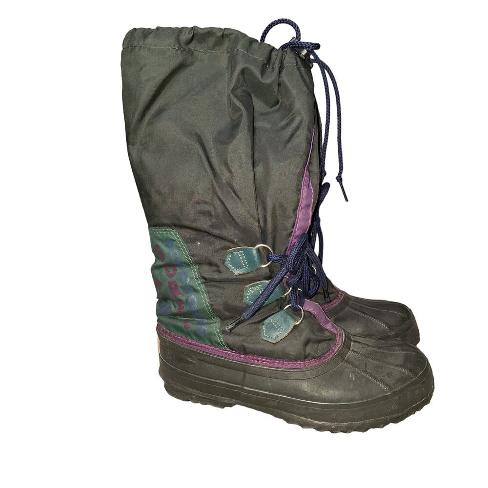 Vintage Sorel womens 7 tall calf black purple cinch lace snow boots waterproof